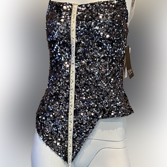 NWT Sean Collection Sequin Asymmetrical Camisole Silver Spaghetti Straps SZ XS - Picture 12 of 16